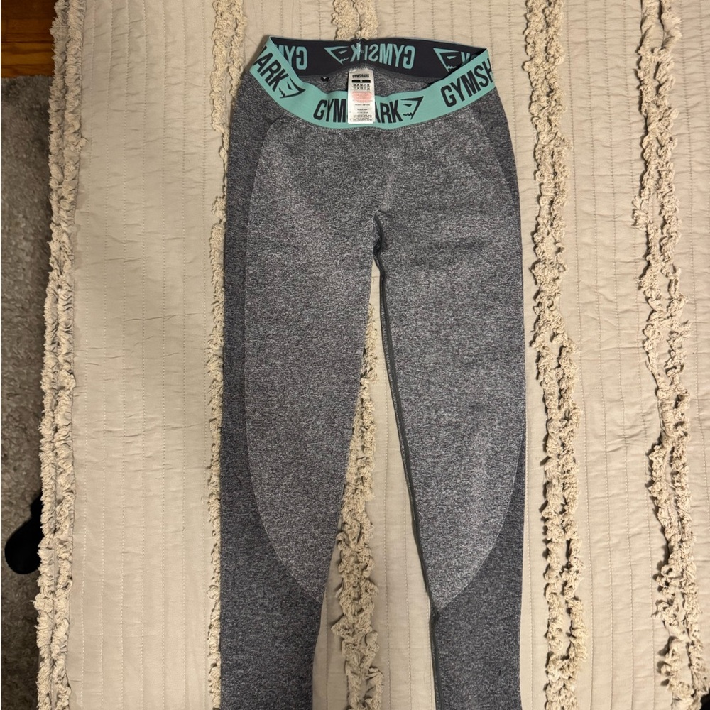 Gymshark Gray Leggings with Teal Waistband